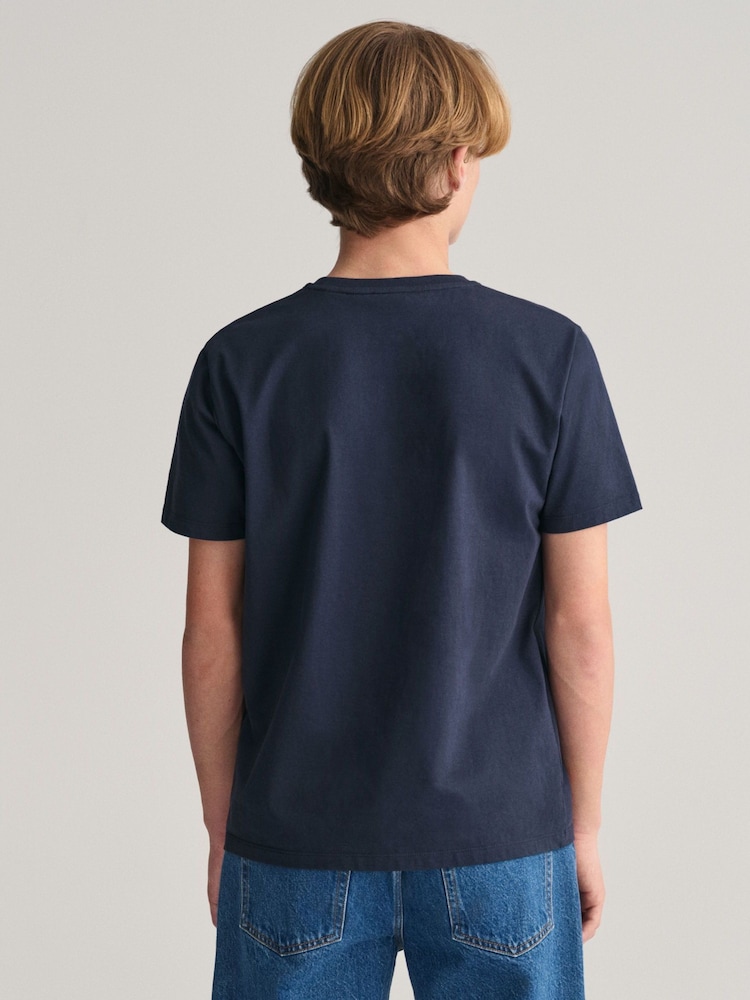 GANT Blue Kids Shield Crew Neck Cotton T-Shirt - Image 2 of 5 GANT Blue Kids Shield Crew Neck Cotton T-Shirt - Image 2 of 5