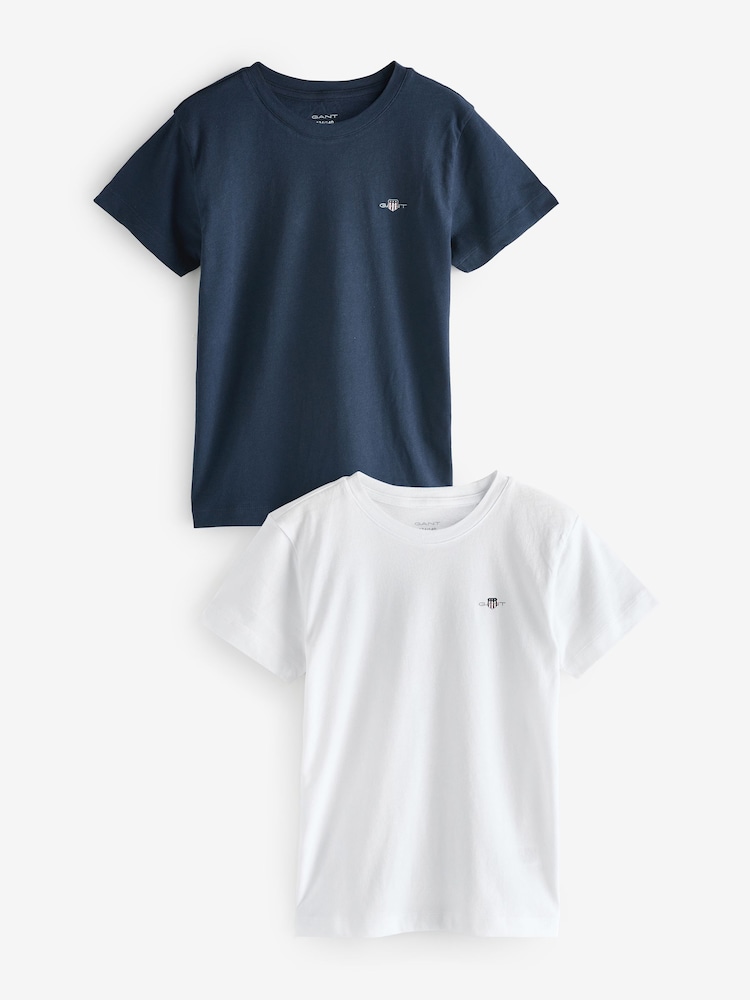 GANT Navy Crew Neck 100% Cotton T-Shirts 2 Pack - Image 1 of 3