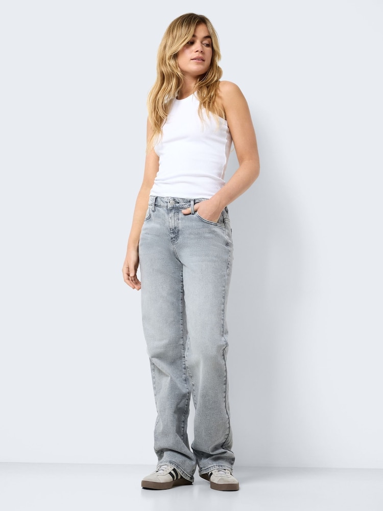 NOISY MAY Grey 100% Cotton Wide Leg Jeans - Image 3 of 5