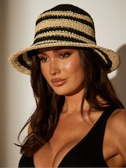 South Beach Black Striped Woven Bucket Hat - Image 1 of 4