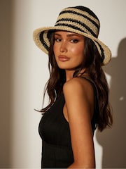 South Beach Black Striped Woven Bucket Hat - Image 2 of 4