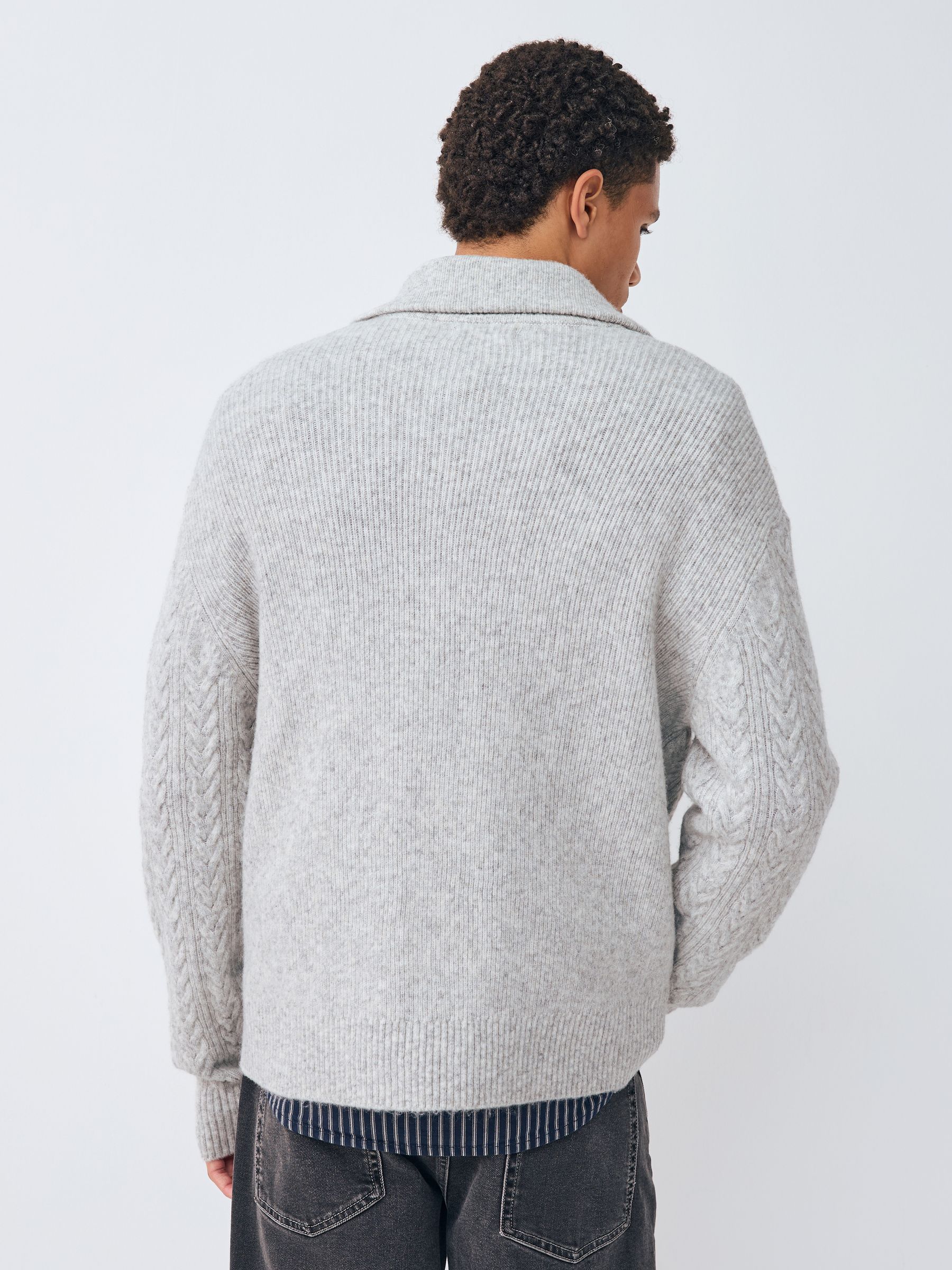 Buy Grey Relaxed Fit Cosy Double Zip Through Collared Cardigan