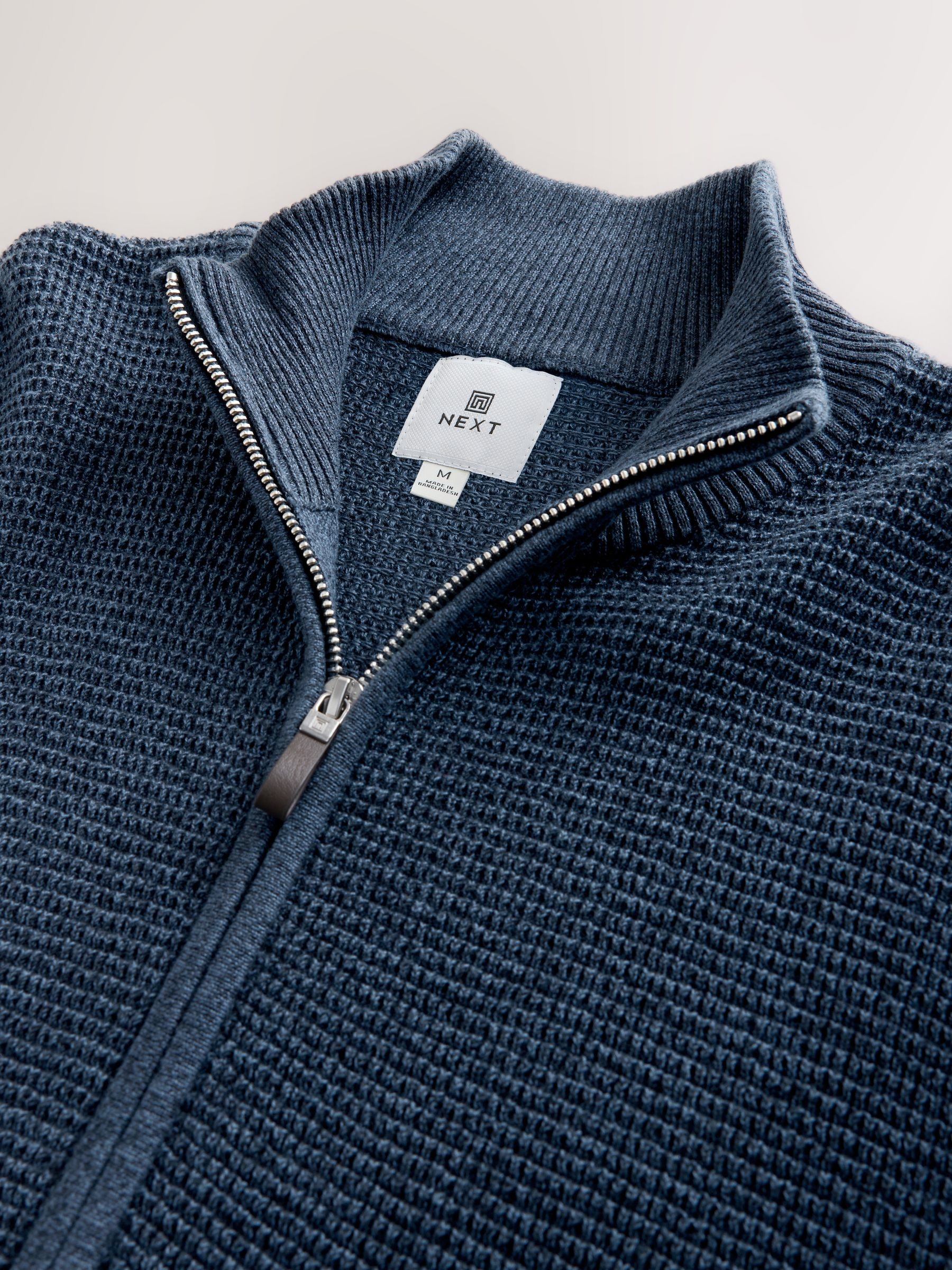 Buy Blue Regular Fit Textured Cotton Rich Premium Zip Through