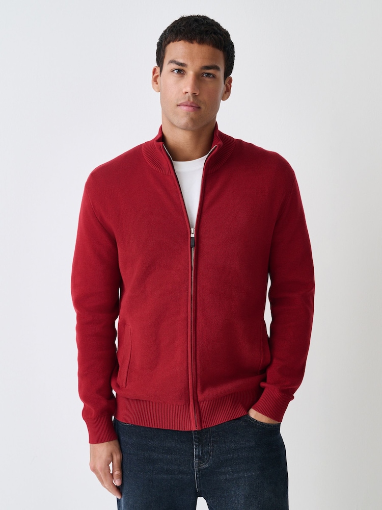 Red Regular Fit Premium Zip-Through Cardigan - Image 1 of 8 Red Regular Fit Premium Zip-Through Cardigan - Image 1 of 8