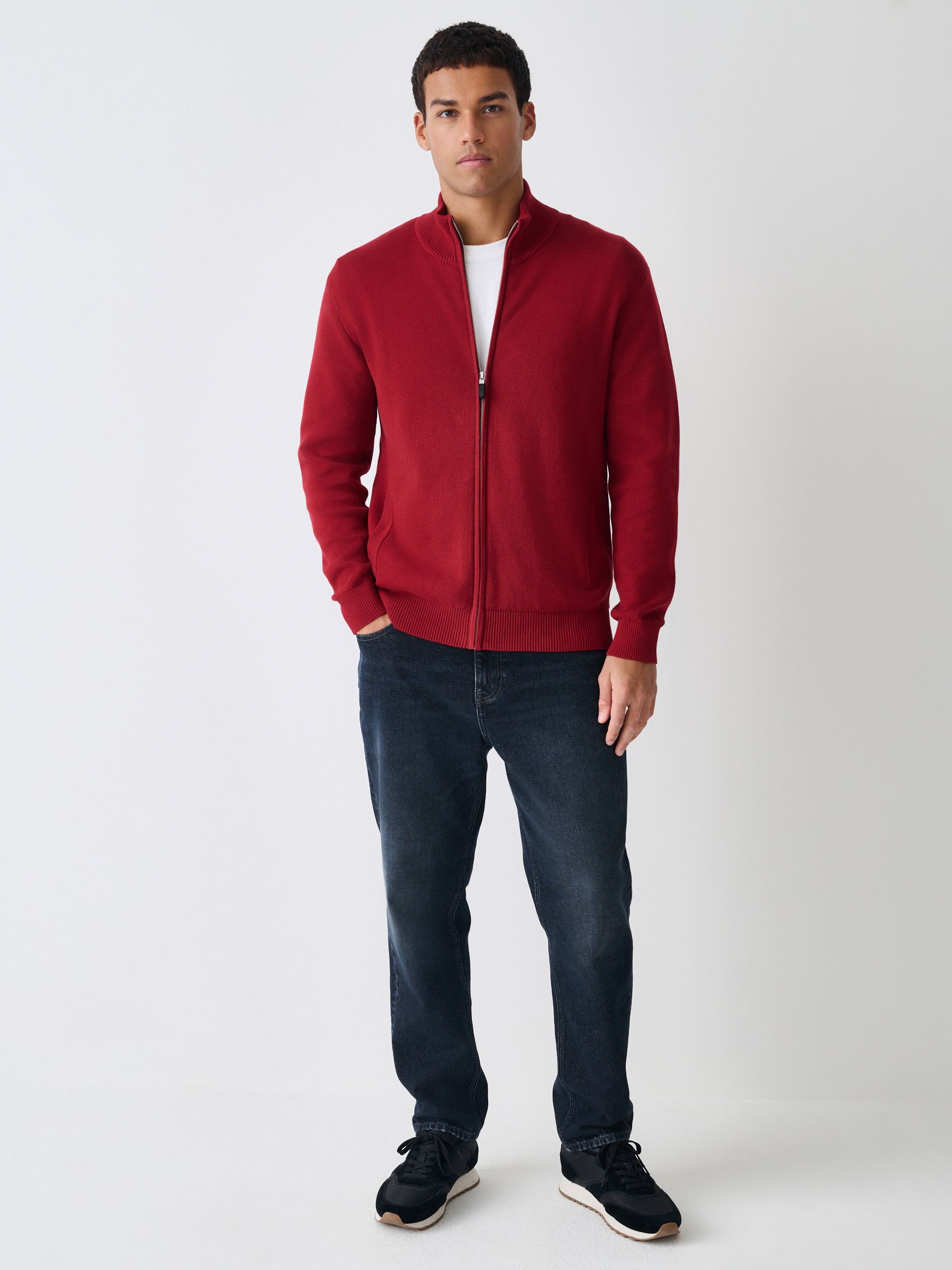 Buy Red Regular Fit 100% Cotton Premium Zip-Through Cardigan from