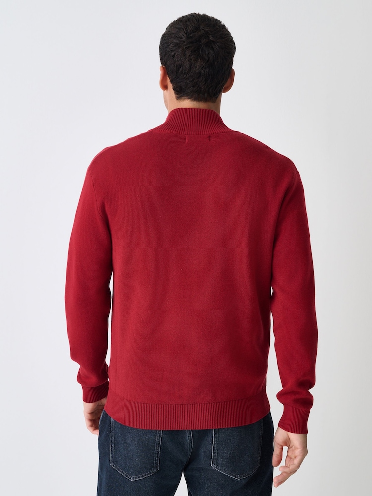 Red Regular Fit Premium Zip-Through Cardigan - Image 2 of 8 Red Regular Fit Premium Zip-Through Cardigan - Image 2 of 8