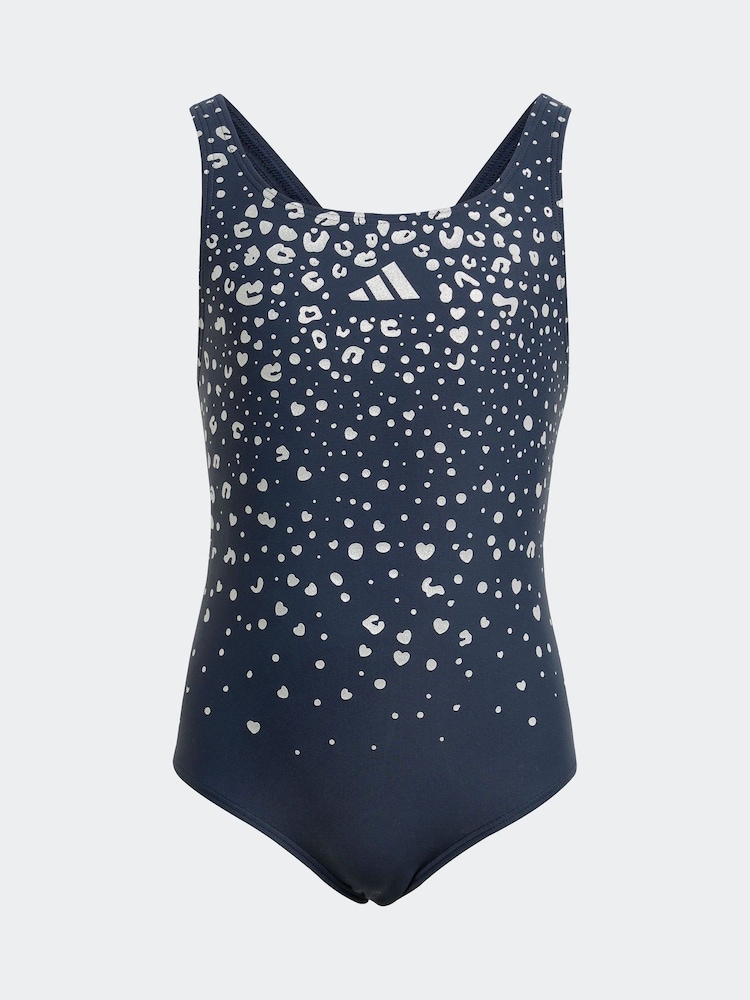 adidas Blue Glitter V-back Kids Swimsuit - Image 1 of 5