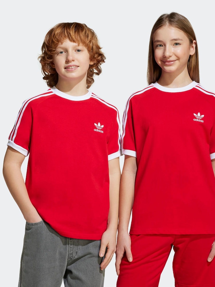 adidas Originals Red Adicolor 3-Stripes Kids T-Shirt - Image 1 of 1 adidas Originals Red Adicolor 3-Stripes Kids T-Shirt - Image 1 of 1