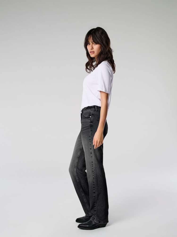 ONLY Black 100% Cotton Mid Waist Straight Leg Jeans - Image 1 of 3