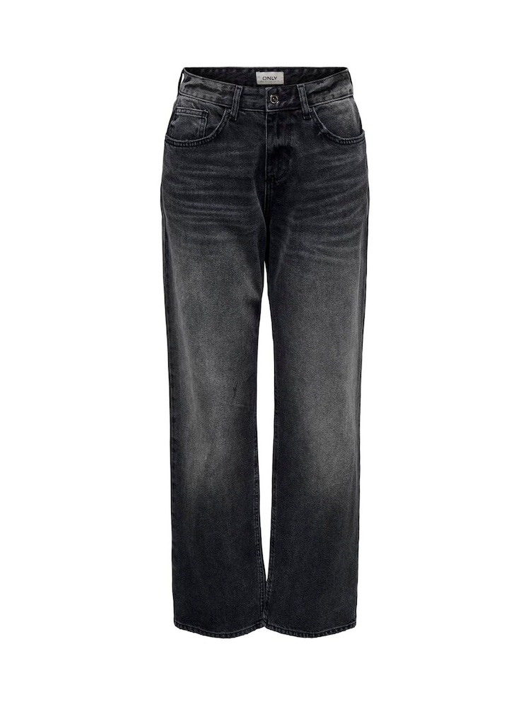 ONLY Black 100% Cotton Mid Waist Straight Leg Jeans - Image 2 of 3