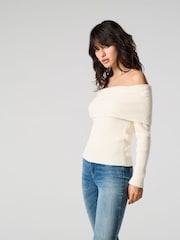 ONLY Cream Bardot Knitted Ribbed Jumper - Image 1 of 1