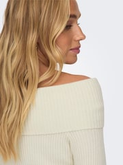 Creme - Only Bardot de malha canelada Jumper - Imagem 2 de 6