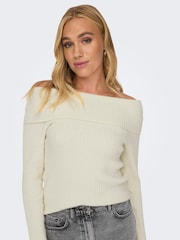 Creme - Only Bardot de malha canelada Jumper - Imagem 3 de 6