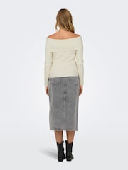Creme - Only Bardot de malha canelada Jumper - Imagem 4 de 6