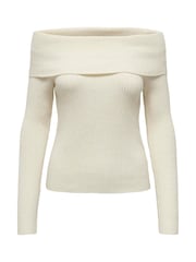 Creme - Only Bardot de malha canelada Jumper - Imagem 5 de 6