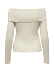 Creme - Only Bardot de malha canelada Jumper - Imagem 6 de 6