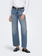 ONLY Blue 100% Cotton Mid Waist Straight Fit Jeans - Image 1 of 6