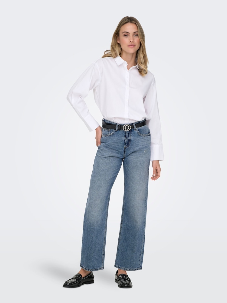 ONLY Blue 100% Cotton Mid Waist Straight Fit Jeans - Image 1 of 7 ONLY Blue 100% Cotton Mid Waist Straight Fit Jeans - Image 1 of 7