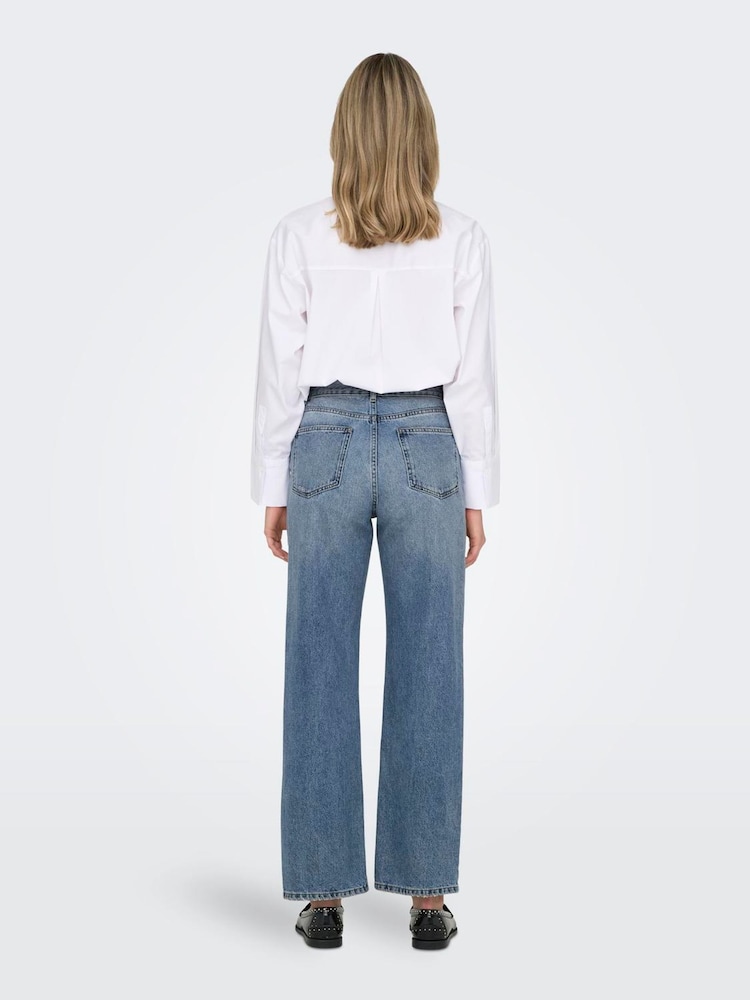 ONLY Blue 100% Cotton Mid Waist Straight Fit Jeans - Image 2 of 6