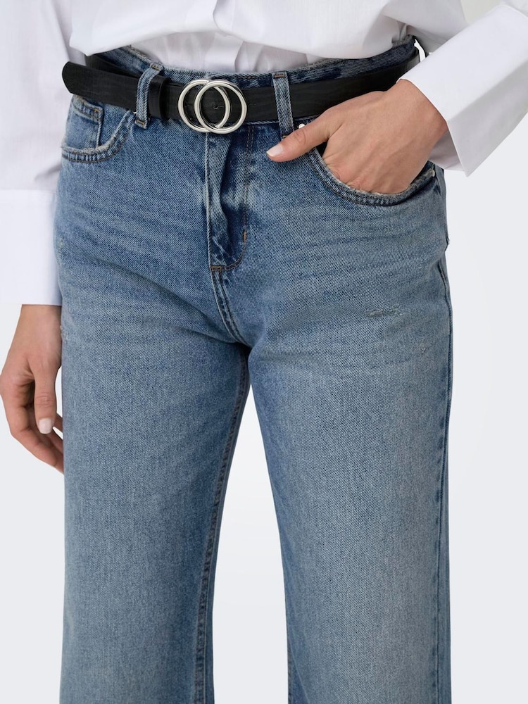 ONLY Blue 100% Cotton Mid Waist Straight Fit Jeans - Image 3 of 6