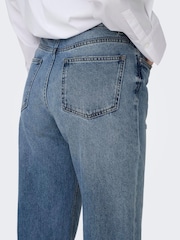 ONLY Blue 100% Cotton Mid Waist Straight Fit Jeans - Image 4 of 6