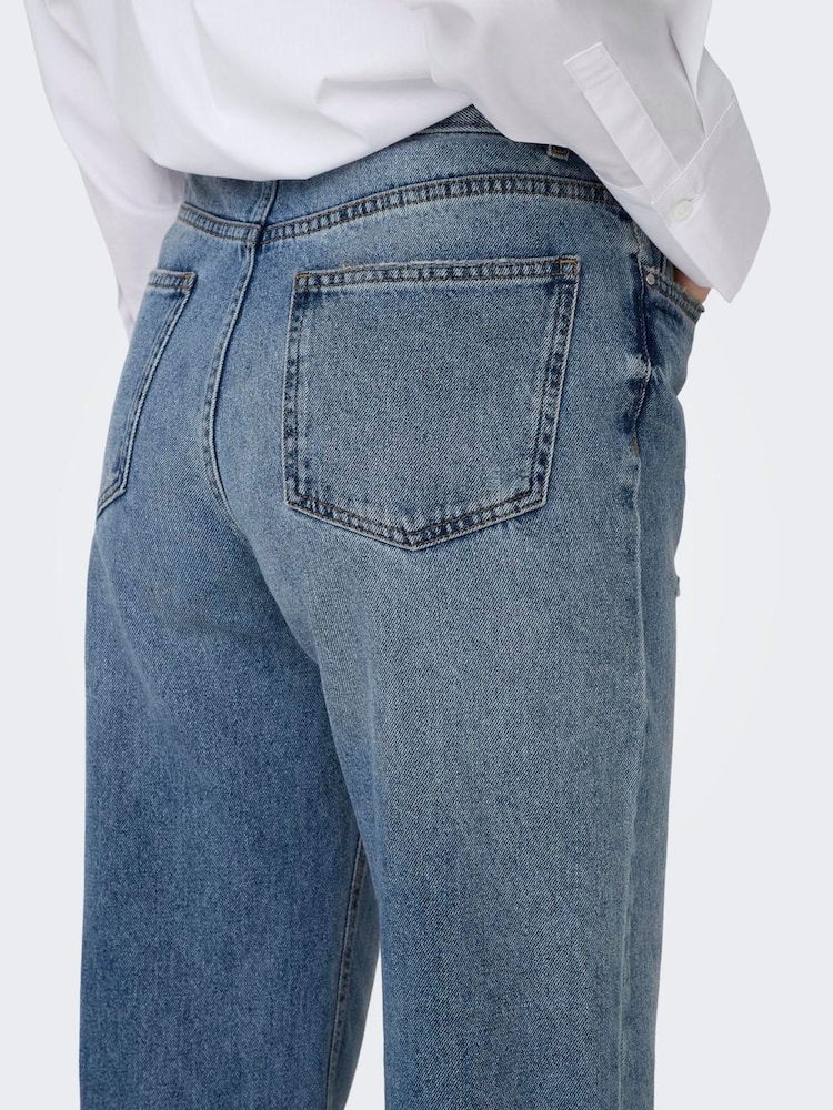 ONLY Blue 100% Cotton Mid Waist Straight Fit Jeans - Image 4 of 6
