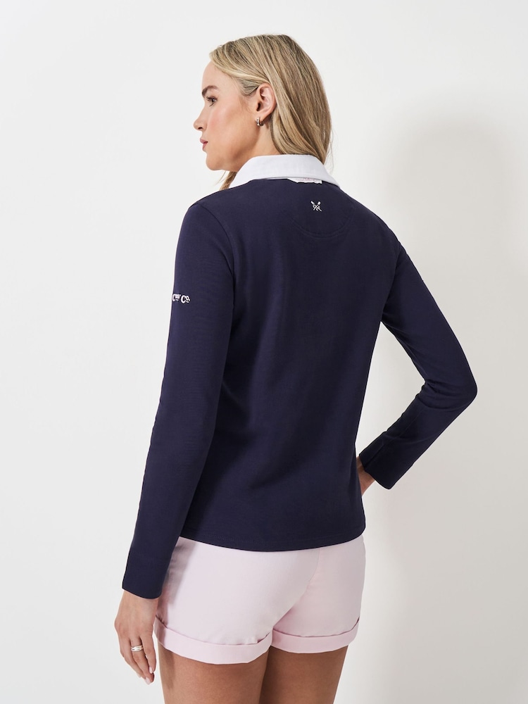 Crew Clothing Blue 100% Cotton Long Sleeve Rugby Shirt - Image 2 of 5