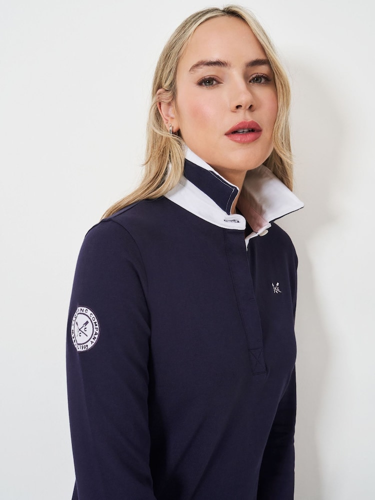 Crew Clothing Blue 100% Cotton Long Sleeve Rugby Shirt - Image 4 of 5