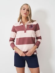 Crew Clothing Pink Stripe Embroidered Rugby 100% Cotton Shirt - Image 1 of 5