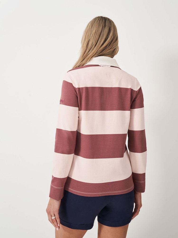 Crew Clothing Pink Stripe Embroidered Rugby 100% Cotton Shirt - Image 2 of 5