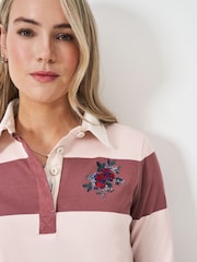 Crew Clothing Pink Stripe Embroidered Rugby 100% Cotton Shirt - Image 4 of 5