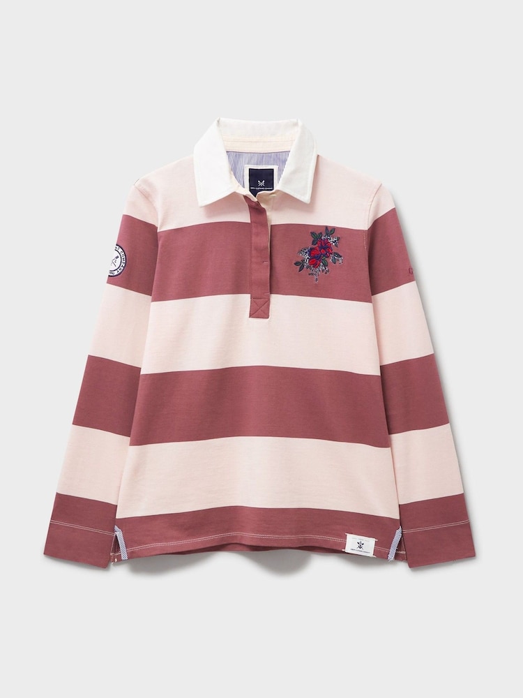 Crew Clothing Pink Stripe Embroidered Rugby 100% Cotton Shirt - Image 5 of 5