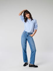 ONLY Blue Mom Fit Mid Waist Straight Leg Jeans - Image 1 of 6