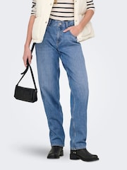 ONLY Blue Mom Fit Mid Waist Straight Leg Jeans - Image 2 of 6
