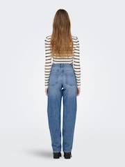 ONLY Blue Mom Fit Mid Waist Straight Leg Jeans - Image 3 of 6