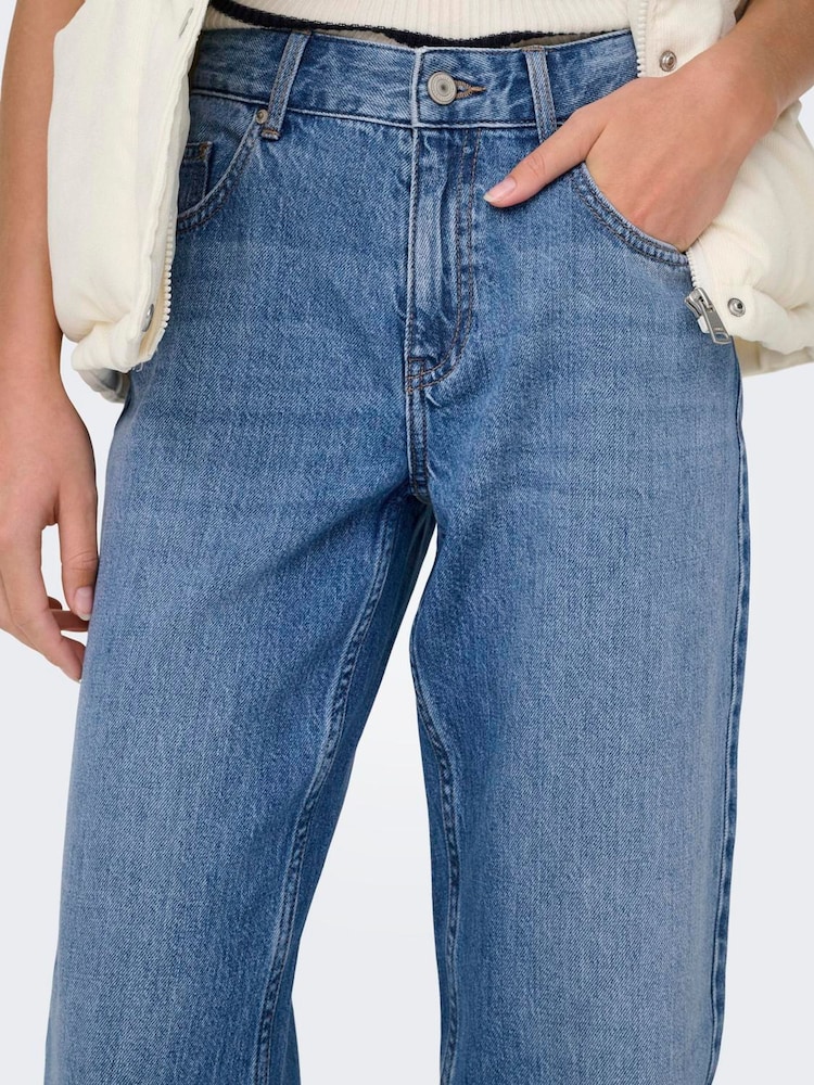 ONLY Blue Mom Fit Mid Waist Straight Leg Jeans - Image 4 of 6
