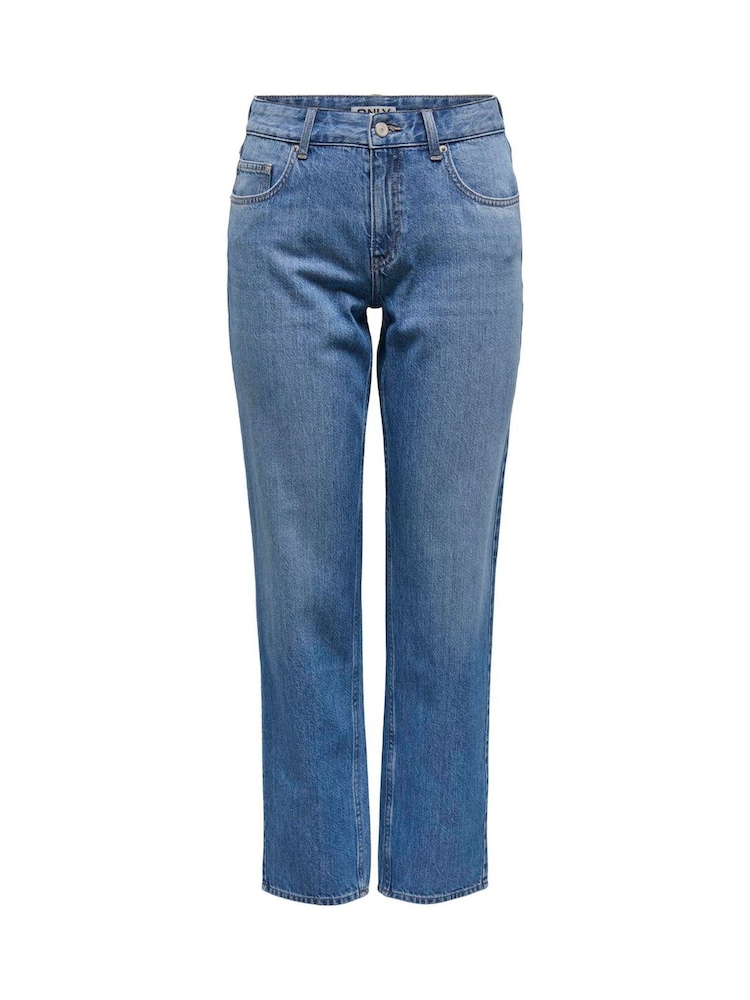 ONLY Blue Mom Fit Mid Waist Straight Leg Jeans - Image 5 of 6