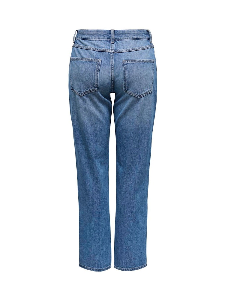ONLY Blue Mom Fit Mid Waist Straight Leg Jeans - Image 6 of 6