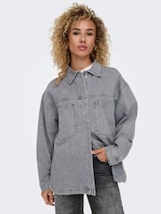 ONLY Grey Long Sleeve Loose Denim Over Shirt - Image 1 of 7
