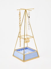 Oliver Bonas Blue Glass and Gold Velvet Pyramid Jewellery Stand - Image 1 of 5