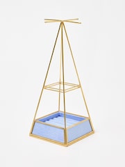 Oliver Bonas Blue Glass and Gold Velvet Pyramid Jewellery Stand - Image 2 of 5
