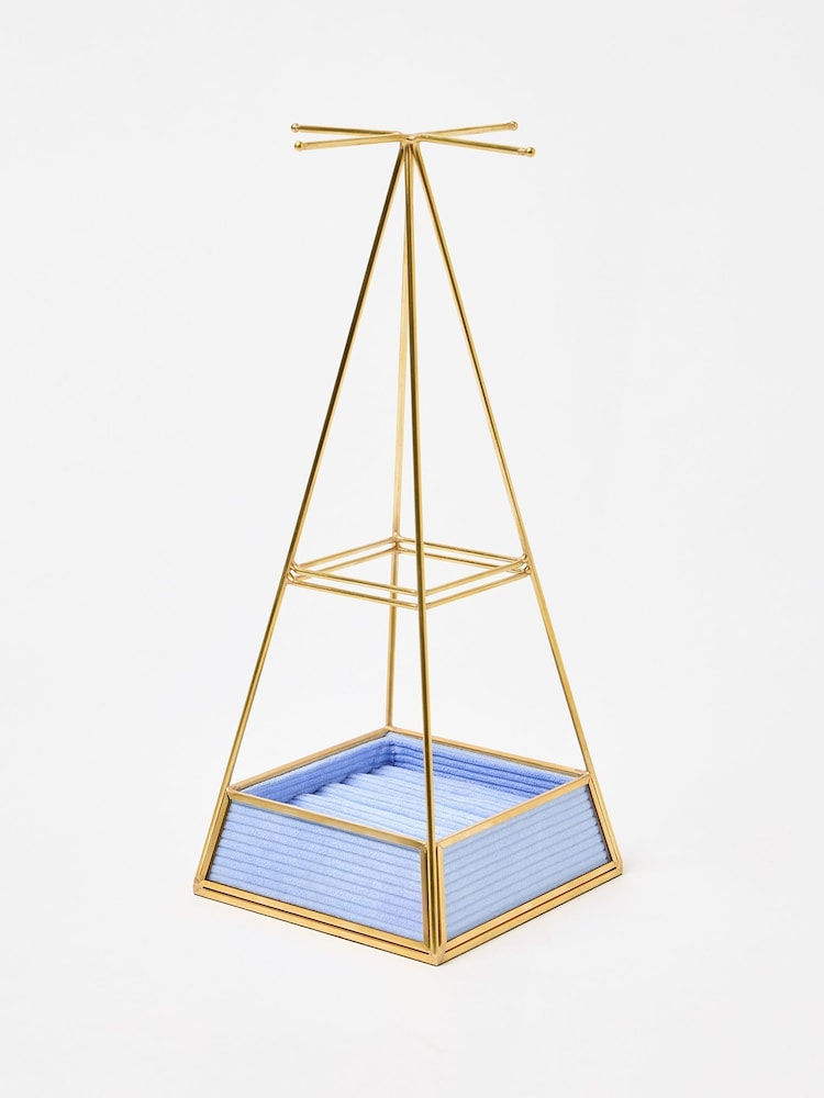 Oliver Bonas Blue Glass and Gold Velvet Pyramid Jewellery Stand - Image 2 of 5