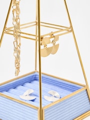 Oliver Bonas Blue Glass and Gold Velvet Pyramid Jewellery Stand - Image 3 of 5