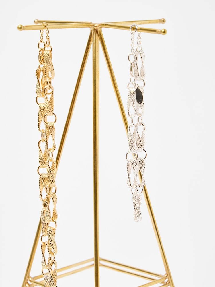 Oliver Bonas Blue Glass and Gold Velvet Pyramid Jewellery Stand - Image 5 of 5