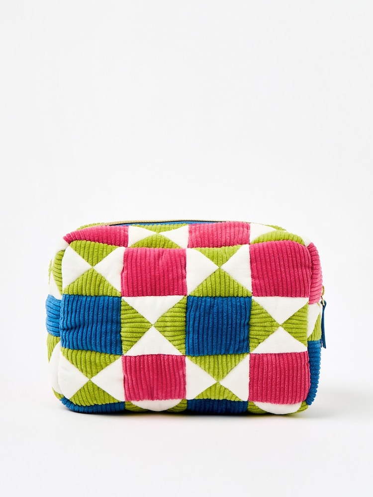 Oliver Bonas Pink Patchwork Corduroy Wash Bag - Image 1 of 5 Oliver Bonas Pink Patchwork Corduroy Wash Bag - Image 1 of 5
