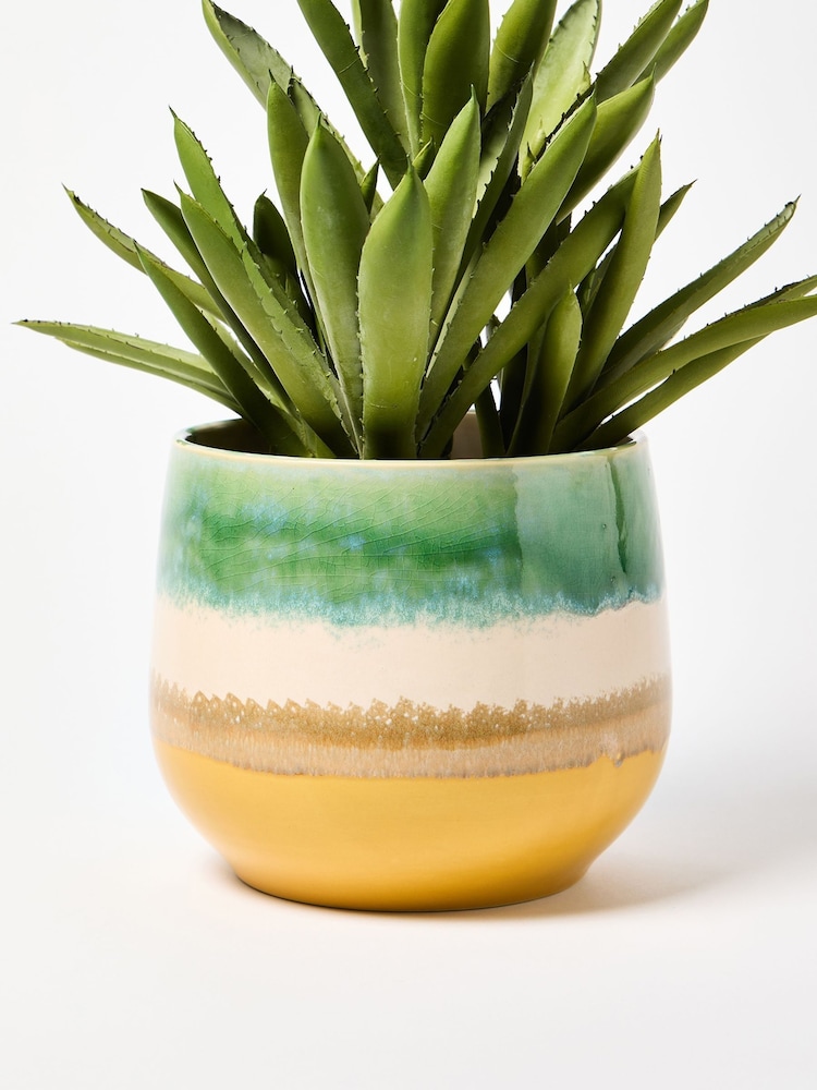 Oliver Bonas Green Large Aria Ceramic Plant Pot - Image 2 of 6
