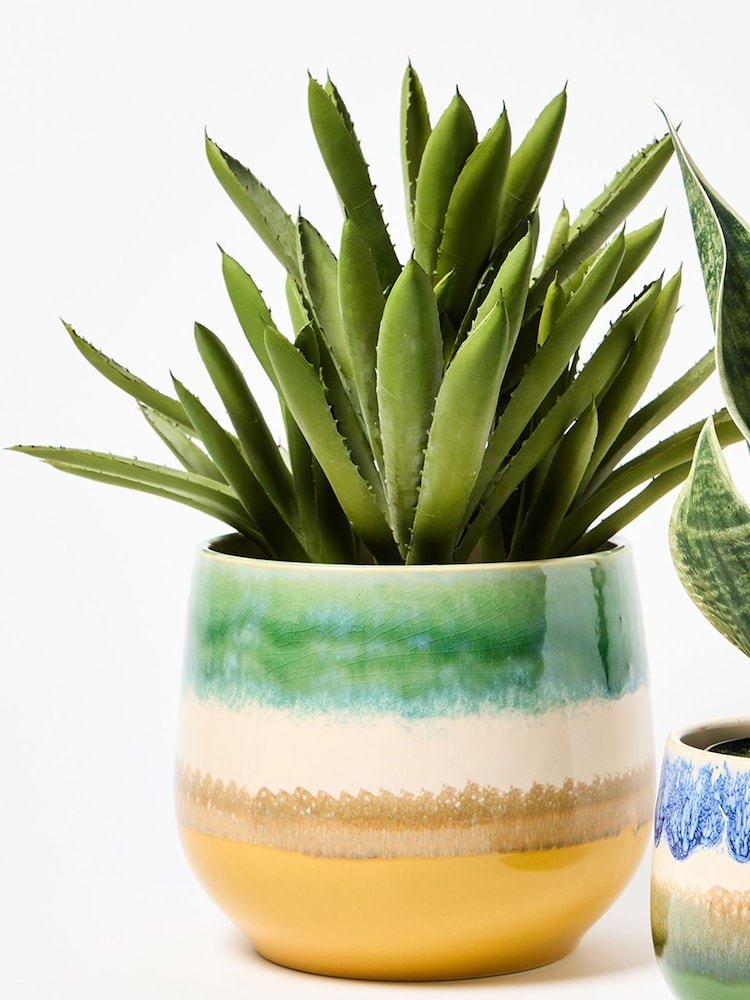 Oliver Bonas Green Large Aria Ceramic Plant Pot - Image 6 of 6