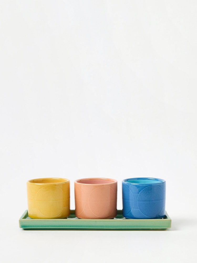 Oliver Bonas Set of 3 Green Cerchio Ceramic Plant Pots - Image 2 of 5
