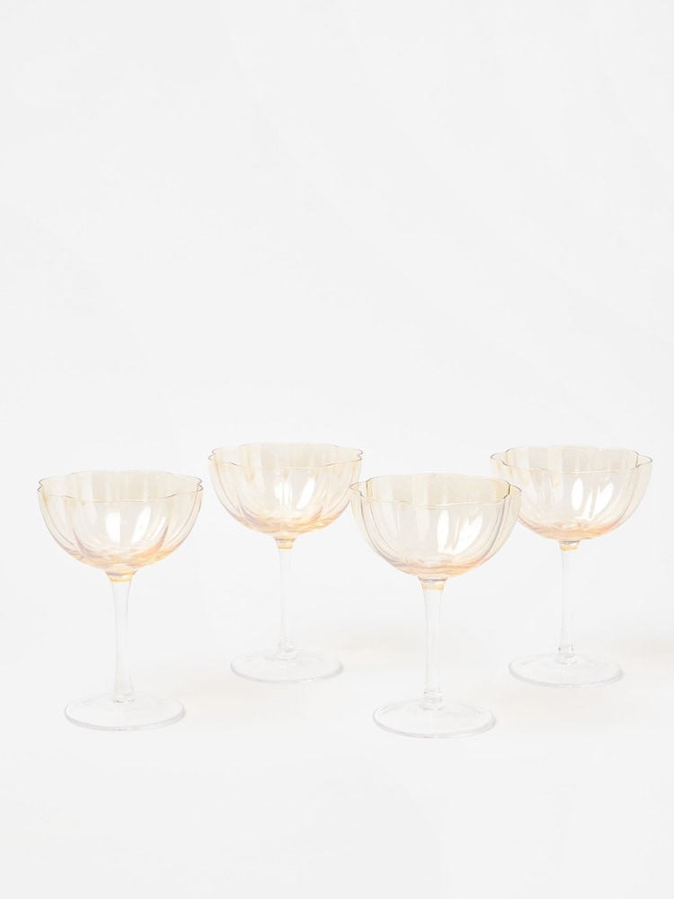 Oliver Bonas Set of 4 Lustre Golden Flower Print Champagne Saucers - Image 1 of 4