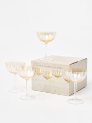 Oliver Bonas Set of 4 Lustre Golden Flower Print Champagne Saucers - Image 2 of 4